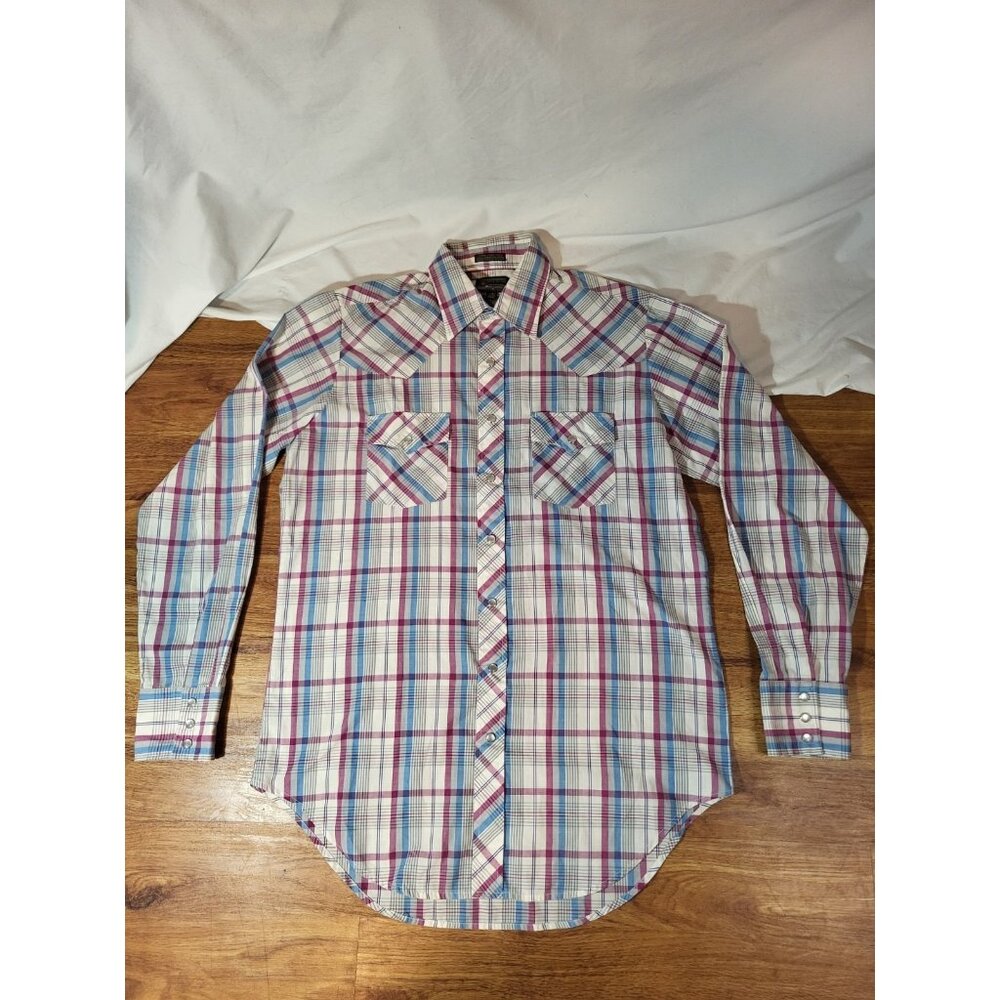 Vintage Plainsman Tall Man LT Plaid Pearl Snap Long Sleeve Western Shirt